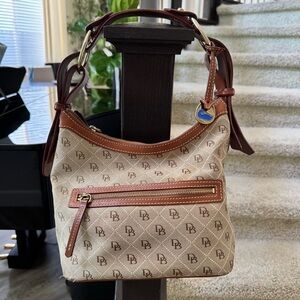 Vintage Dooney & Bourke Canvas & Leather Hobo Shoulder Bag Equestrian Style